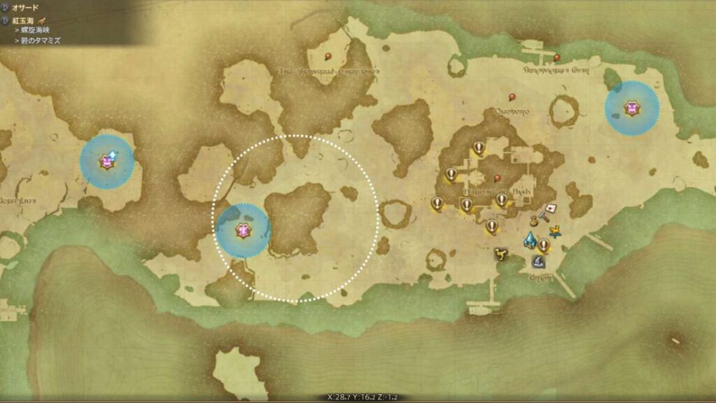 ギュウキの出現場所のマップ