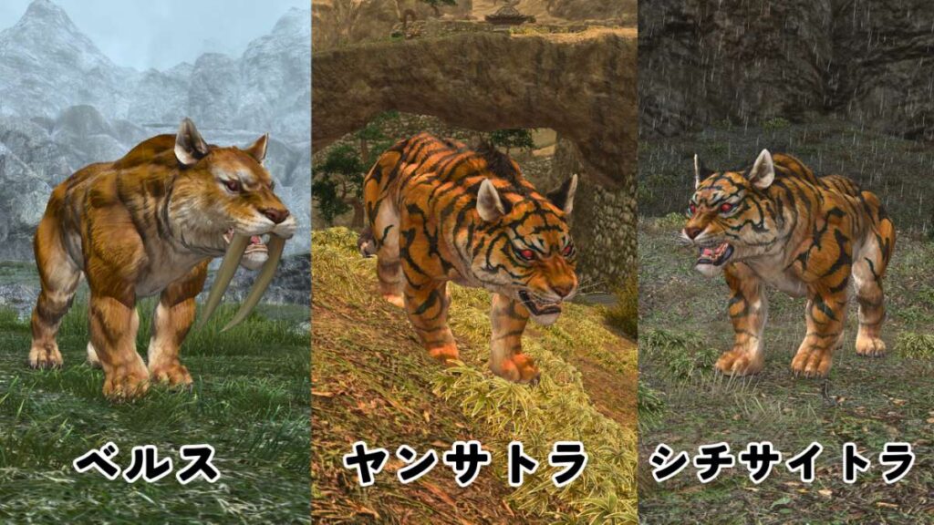タイガーの粗皮をドロップするモブの3種