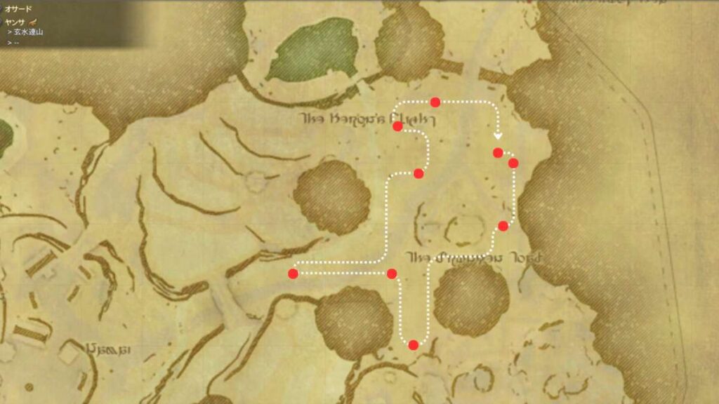 タイガーの粗皮をドロップするヤンサトラの狩りルート